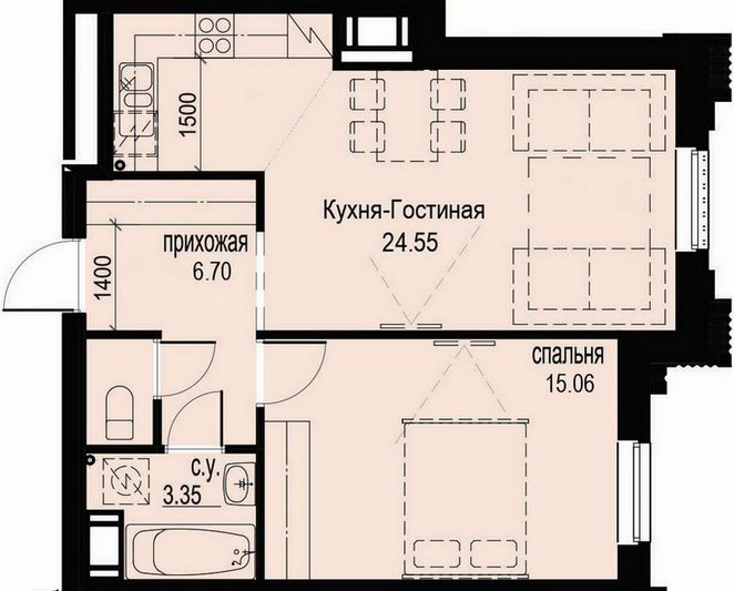Продажа 1-комнатной квартиры 51,1 м², 2/10 этаж
