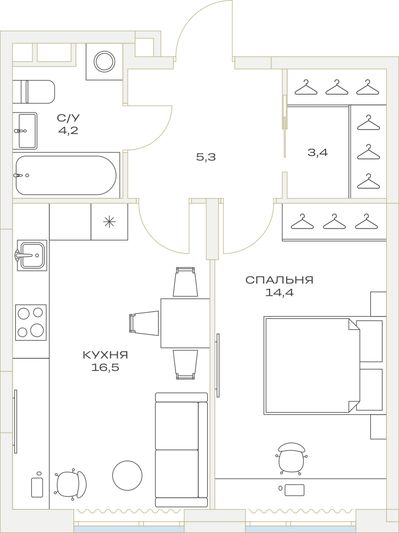 Продажа 1-комнатной квартиры 43,8 м², 6/23 этаж