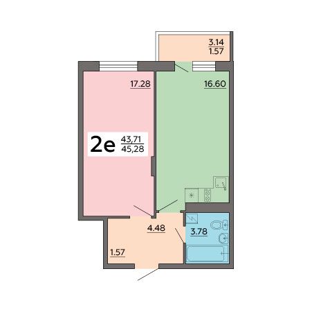 Продажа 2-комнатной квартиры 45,3 м², 13/18 этаж