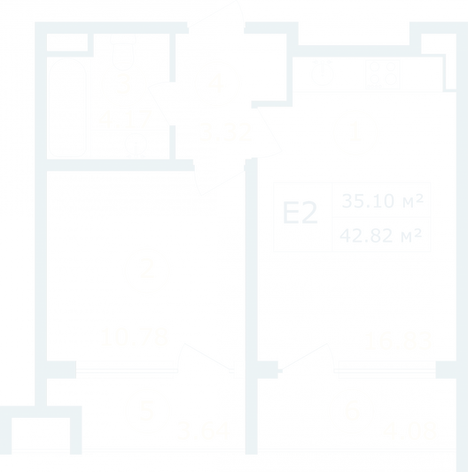 Продажа 1-комнатной квартиры 42,8 м², 2/12 этаж