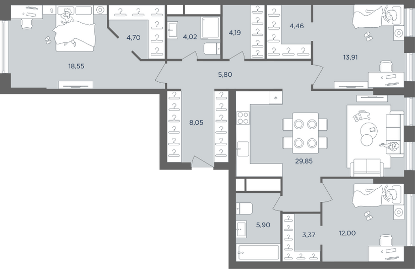Продажа 4-комнатной квартиры 115 м², 37/41 этаж