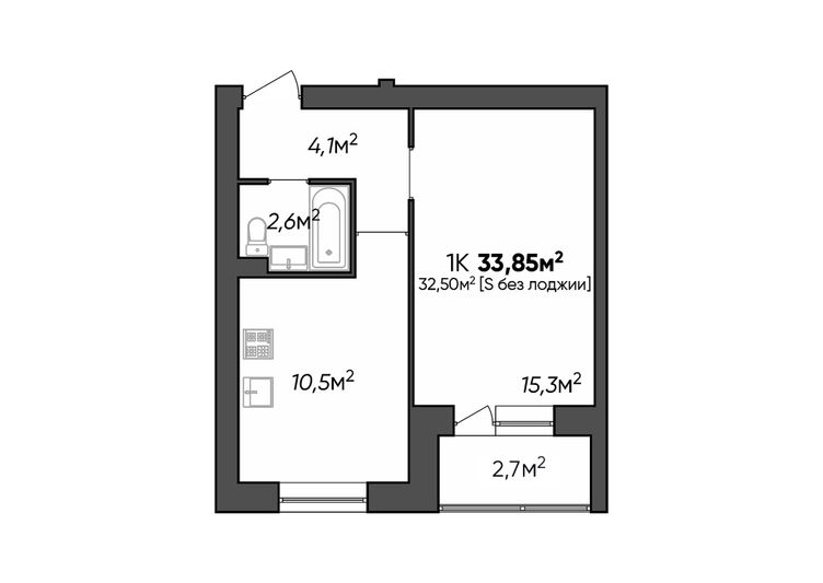 Продажа 1-комнатной квартиры 33,8 м², 1/3 этаж