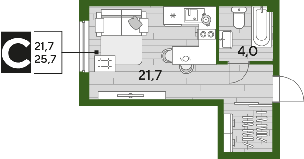 Продажа квартиры-студии 25,7 м², 2/19 этаж