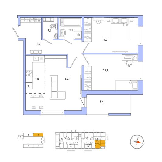 Продажа 3-комнатной квартиры 60,1 м², 4/5 этаж