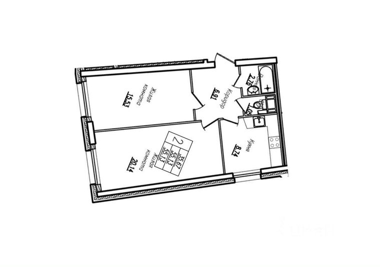 Продажа 2-комнатной квартиры 55 м², 4/22 этаж