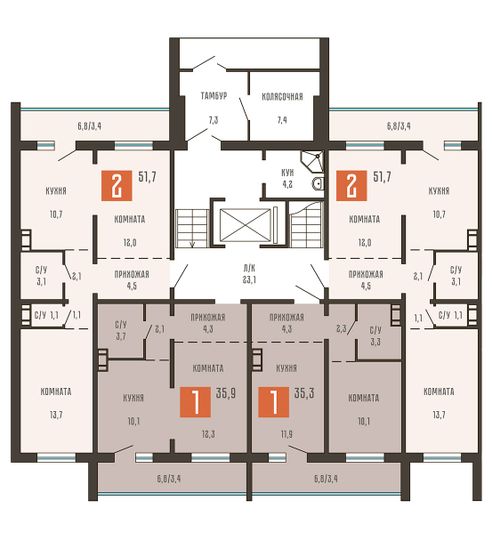 Продажа 2-комнатной квартиры 51,7 м², 1/10 этаж