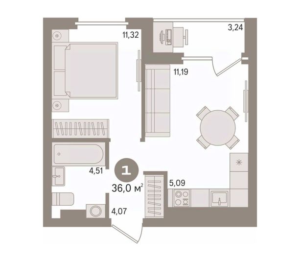 Продажа 1-комнатной квартиры 36 м², 3/14 этаж
