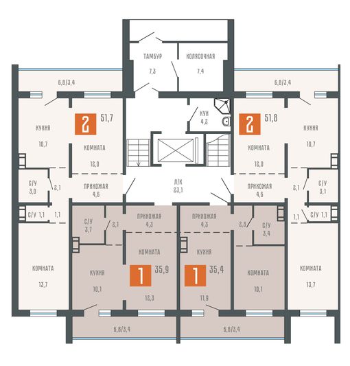 Продажа 2-комнатной квартиры 51,8 м², 1/10 этаж
