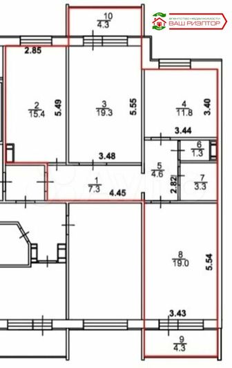 Продажа 3-комнатной квартиры 90 м², 4/10 этаж