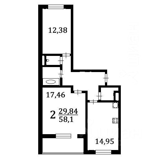 Продажа 2-комнатной квартиры 58,1 м², 7/21 этаж