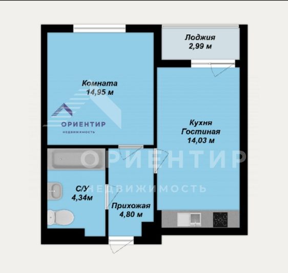 Продажа 1-комнатной квартиры 40 м², 2/18 этаж