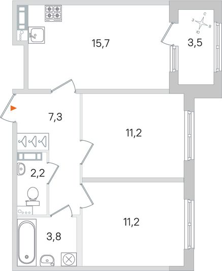 Продажа 2-комнатной квартиры 53,2 м², 3/4 этаж