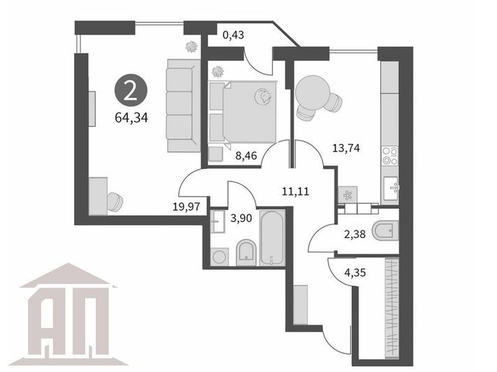 Продажа 2-комнатной квартиры 64 м², 8/17 этаж