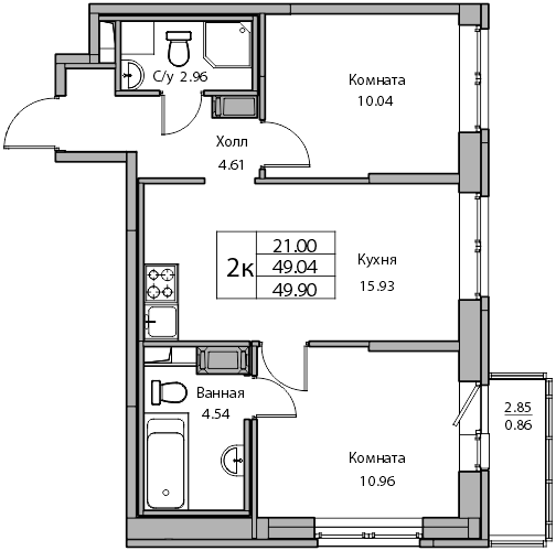 Продажа 2-комнатной квартиры 49 м², 11/23 этаж