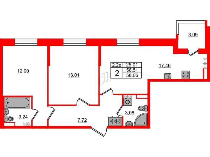 Продажа 2-комнатной квартиры 56,5 м², 4/5 этаж