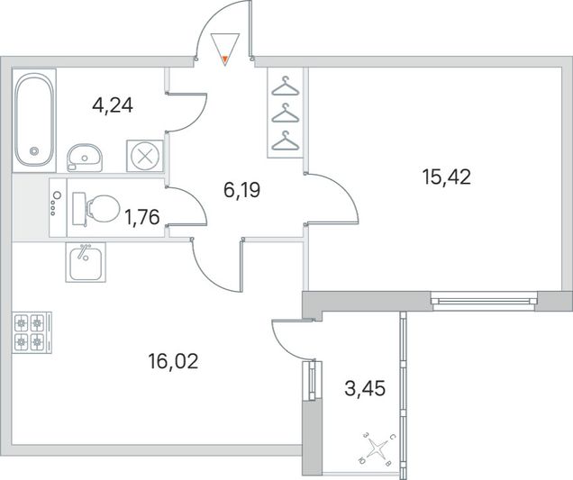 Продажа 1-комнатной квартиры 45,4 м², 8/8 этаж