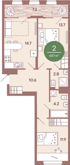 Продажа 2-комнатной квартиры 65,1 м², 4/17 этаж