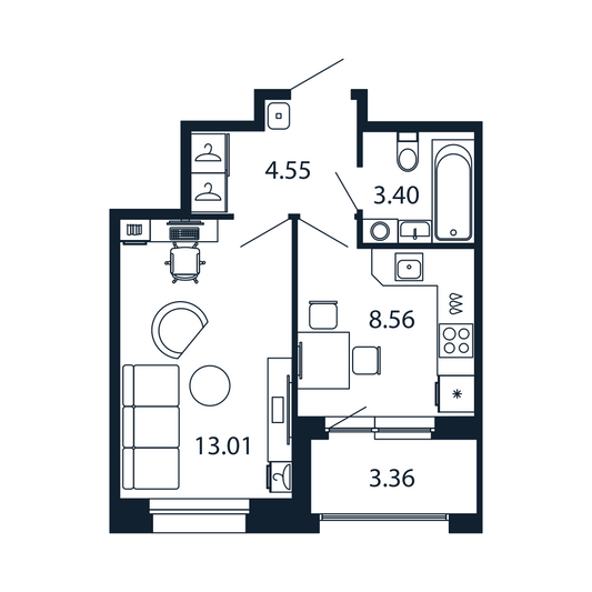 Продажа 1-комнатной квартиры 31,2 м², 4/12 этаж