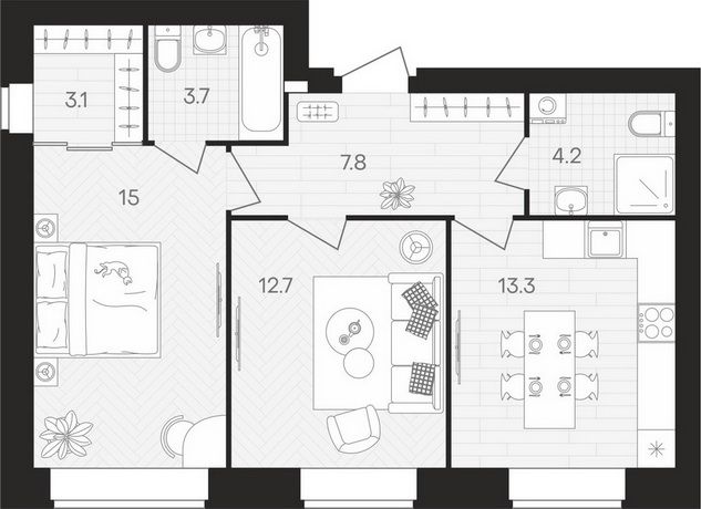 Продажа 2-комнатной квартиры 59,8 м², 3/10 этаж