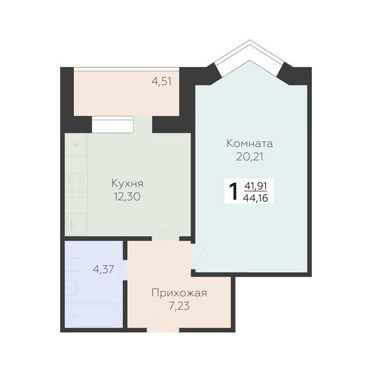 Продажа 1-комнатной квартиры 44,2 м², 9/17 этаж