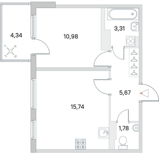 Продажа 1-комнатной квартиры 38,8 м², 4/4 этаж