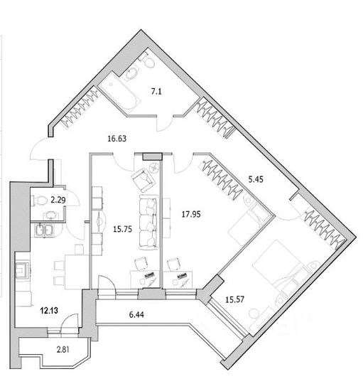 Продажа 3-комнатной квартиры 103,1 м², 21/25 этаж