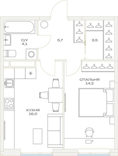 Продажа 1-комнатной квартиры 43,5 м², 11/23 этаж
