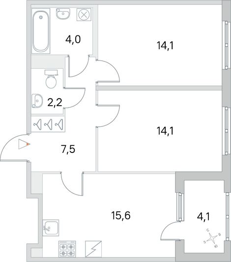 Продажа 2-комнатной квартиры 59,5 м², 2/5 этаж