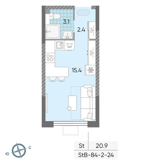 Продажа квартиры-студии 20,8 м², 13/24 этаж