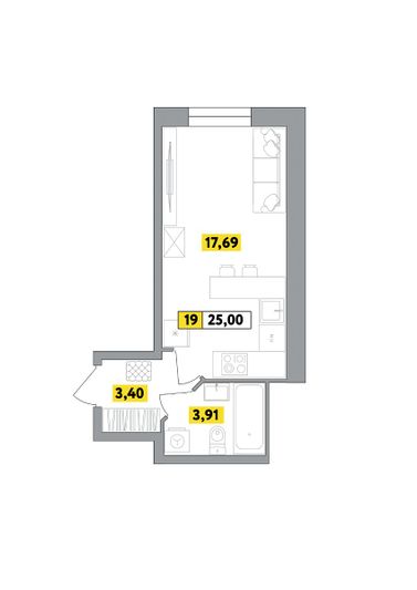 Продажа квартиры-студии 25 м², 1 этаж