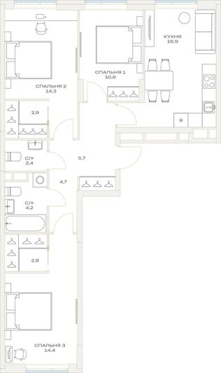 Продажа 3-комнатной квартиры 79,4 м², 3/23 этаж