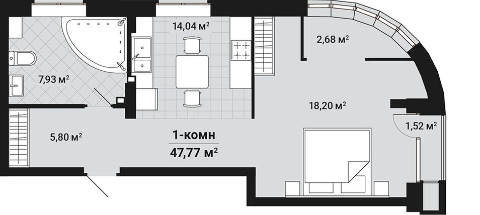 Продажа 1-комнатной квартиры 48,4 м², 2/6 этаж