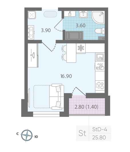 Продажа квартиры-студии 25,8 м², 14/24 этаж