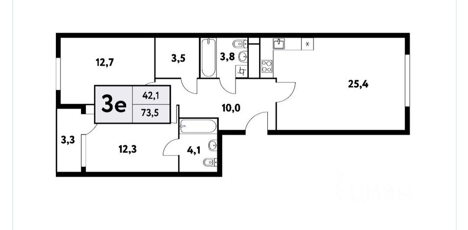 Продажа 3-комнатной квартиры 73,5 м², 15/18 этаж