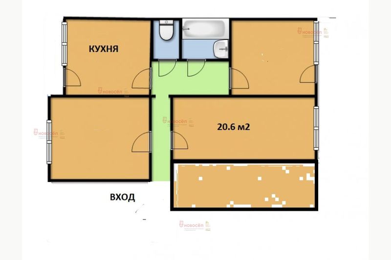 Продажа 1 комнаты, 20,6 м², 2/4 этаж