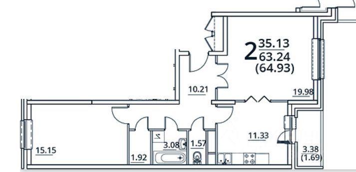 Продажа 2-комнатной квартиры 62,8 м², 7/22 этаж