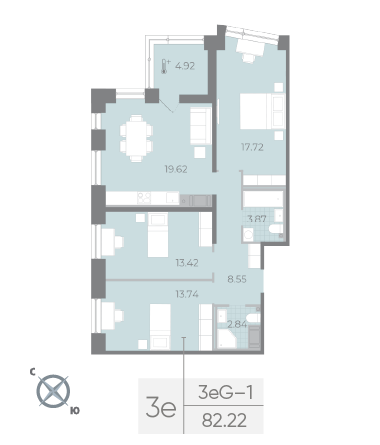 Продажа 3-комнатной квартиры 82,2 м², 14/17 этаж