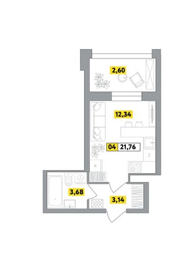 Продажа квартиры-студии 21,8 м², 7 этаж