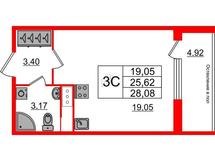 Продажа квартиры-студии 25,6 м², 12/12 этаж