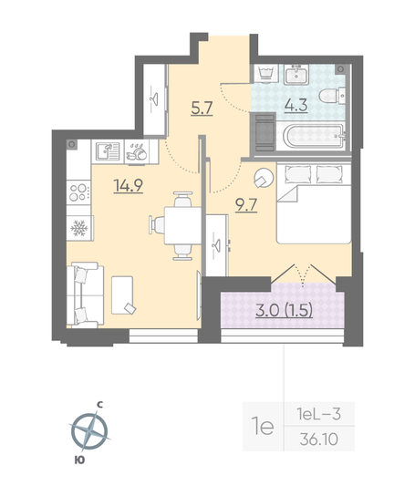 Продажа 1-комнатной квартиры 36,1 м², 18/23 этаж
