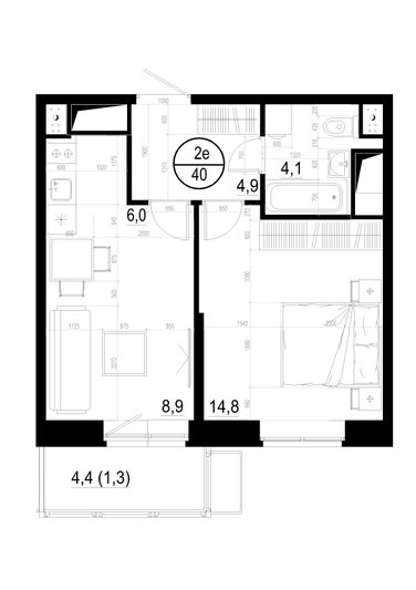 Продажа 2-комнатной квартиры 40 м², 12/19 этаж