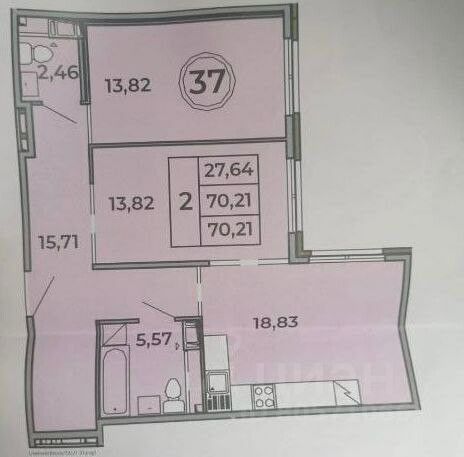 Продажа 2-комнатной квартиры 70,1 м², 2/4 этаж