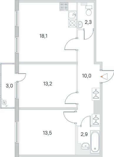 Продажа 2-комнатной квартиры 60,9 м², 3/4 этаж