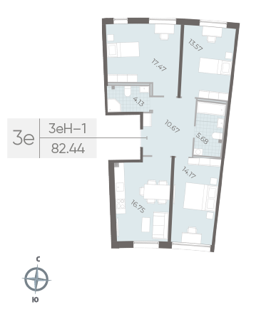 Продажа 3-комнатной квартиры 82,4 м², 2/14 этаж