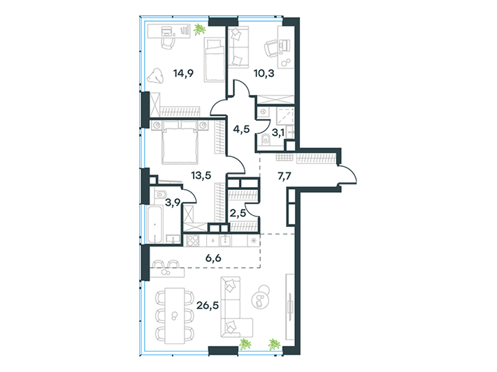 Продажа 4-комнатной квартиры 93,5 м², 28/32 этаж