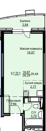 Продажа квартиры-студии 29,4 м², 7/17 этаж