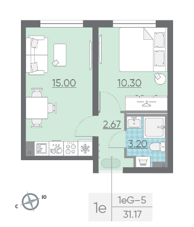 Продажа 1-комнатной квартиры 31,2 м², 23/25 этаж