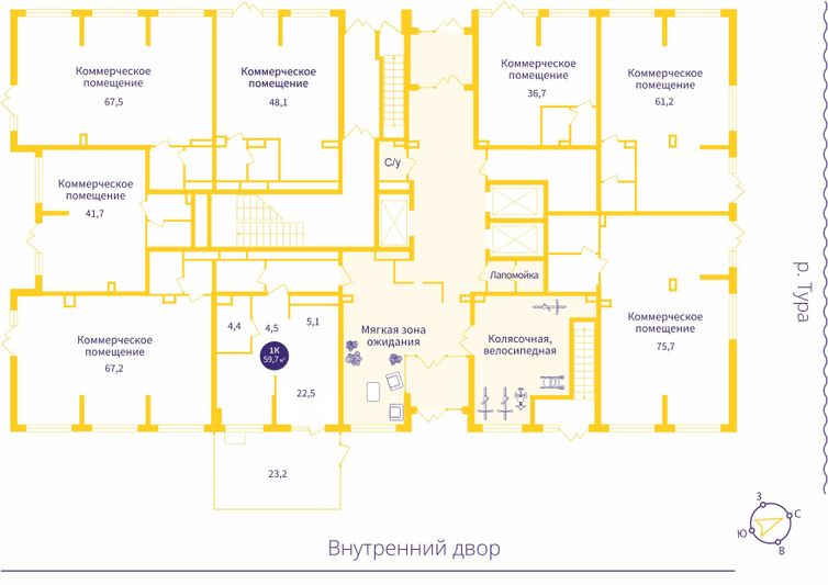 Продажа 1-комнатной квартиры 59,7 м², 1/18 этаж