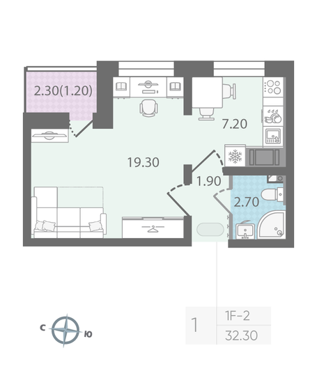 Продажа 1-комнатной квартиры 32,3 м², 24/25 этаж