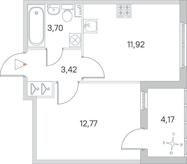 Продажа 1-комнатной квартиры 33,9 м², 1/4 этаж